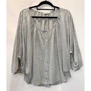 Testament Gray Dolman Sleeve Top Womens Large L Button Front Oversized Blouse